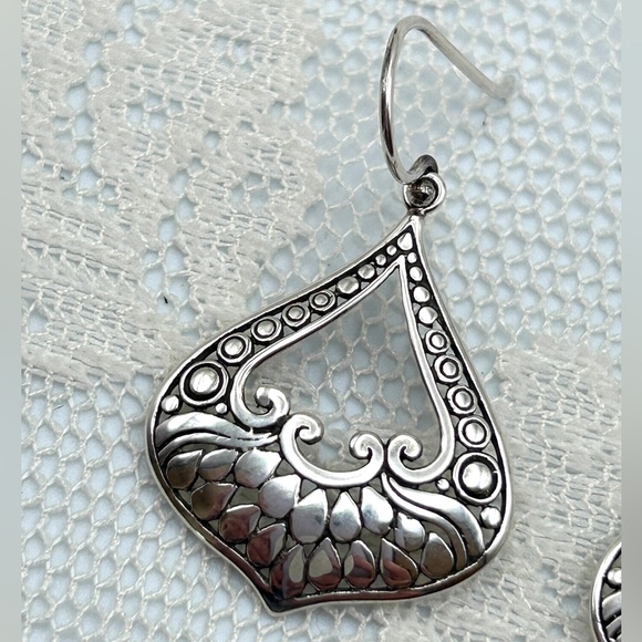 Vintage ATI Indonesia Bali 925 Sterling Silver Filigree Scroll Dangle Earrings - Picture 4 of 10